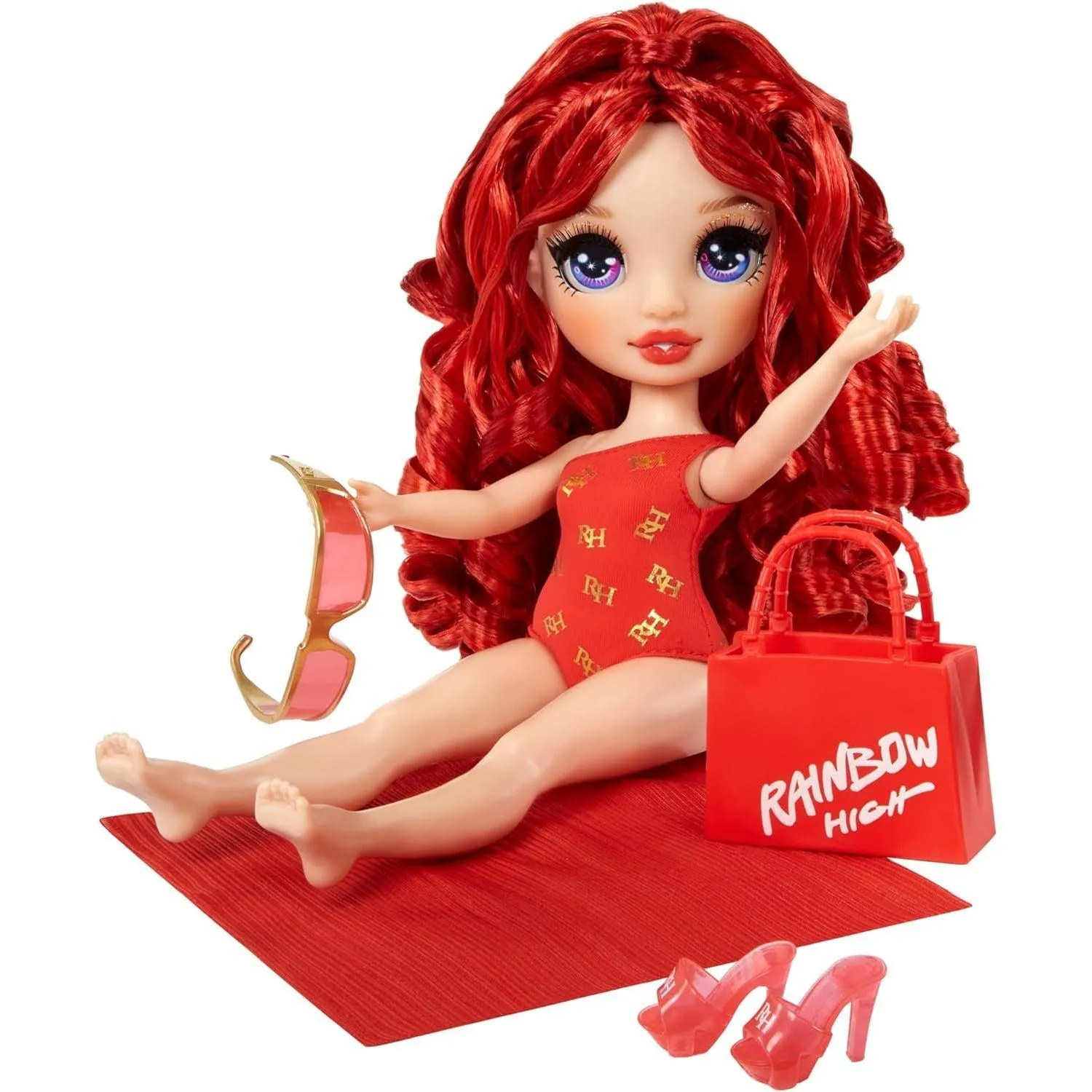 Rainbow High Swim & Style Ruby, Red 11" Fashion Doll with Shimmery Wrap to Style 10  Ways, Removable Swimsuit, Sandals