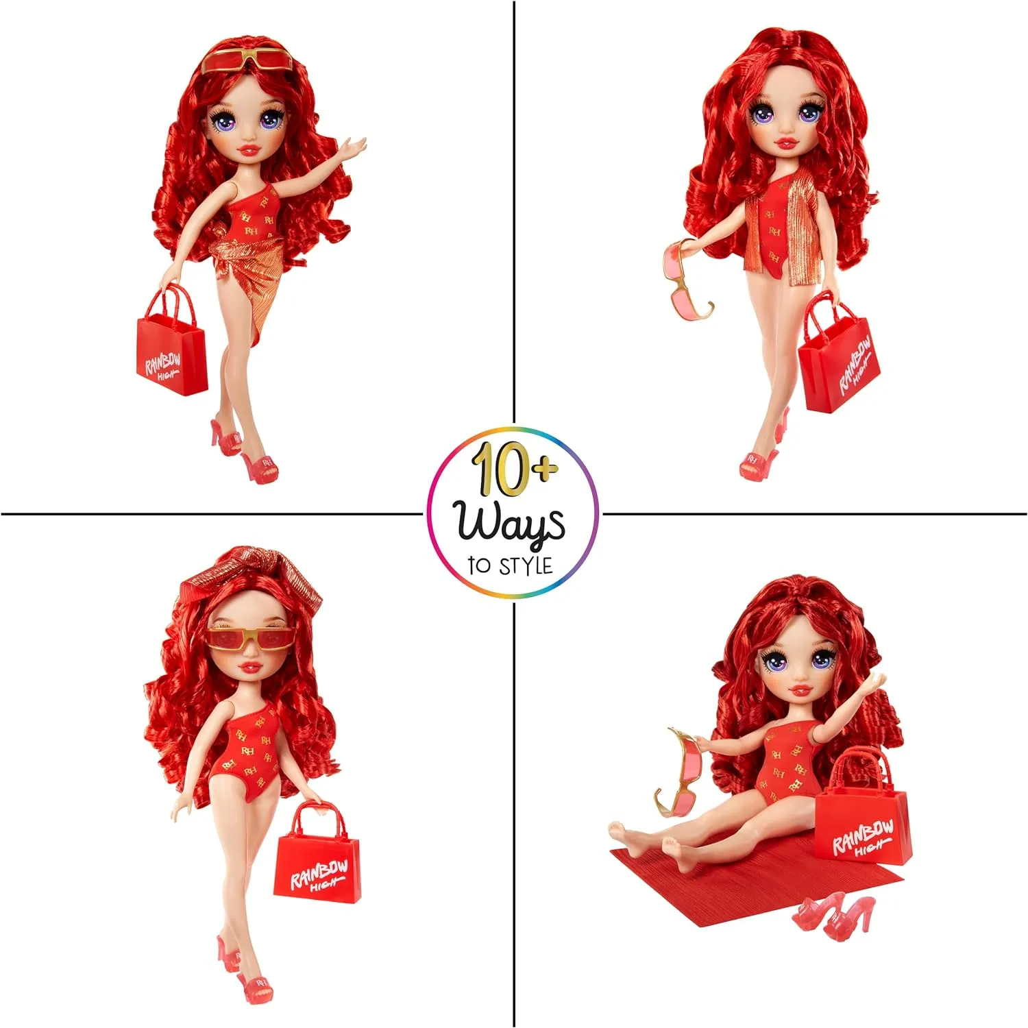 Rainbow High Swim & Style Ruby, Red 11" Fashion Doll with Shimmery Wrap to Style 10  Ways, Removable Swimsuit, Sandals