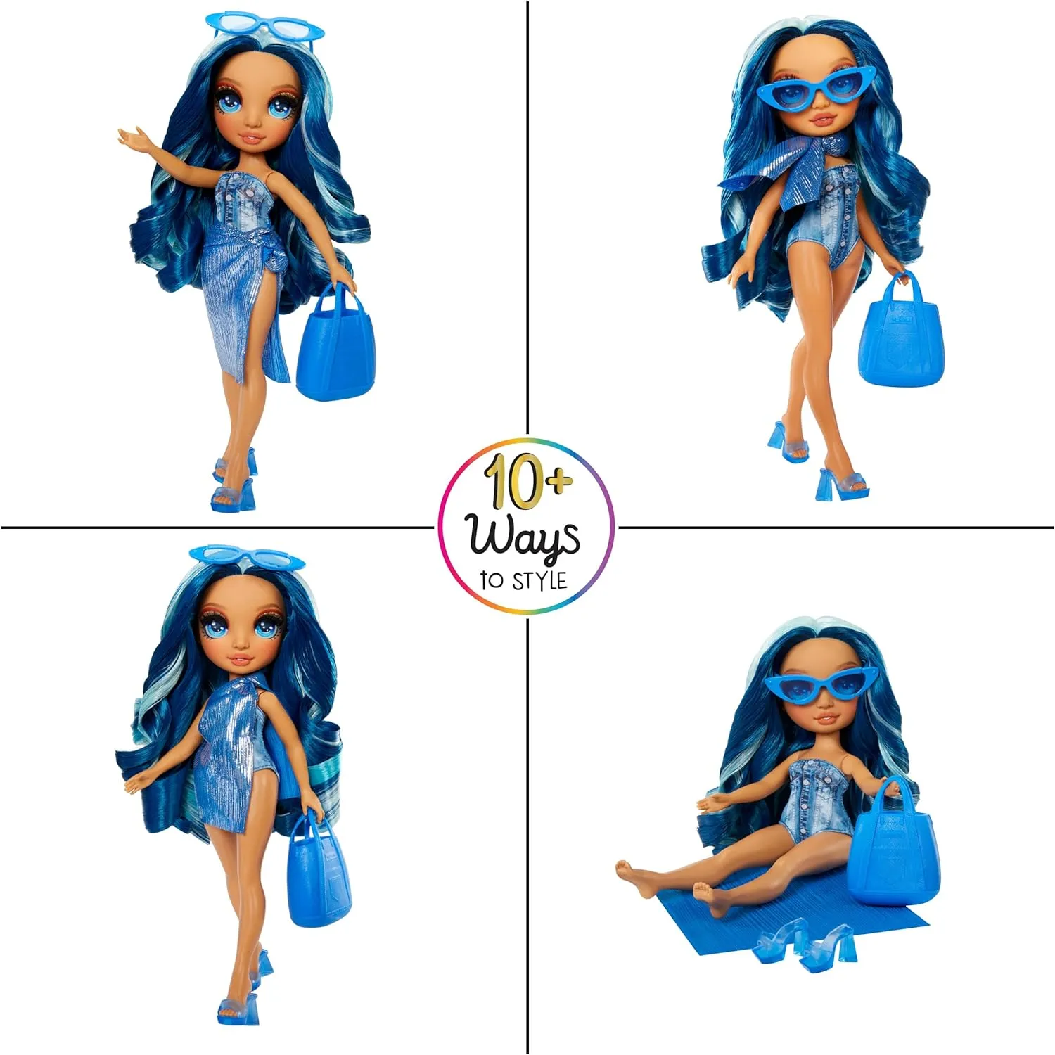 Rainbow High Swim & Style Skyler, Blue 11" Fashion Doll with Shimmery Wrap to Style 10  Ways, Removable Swimsuit, Sandals