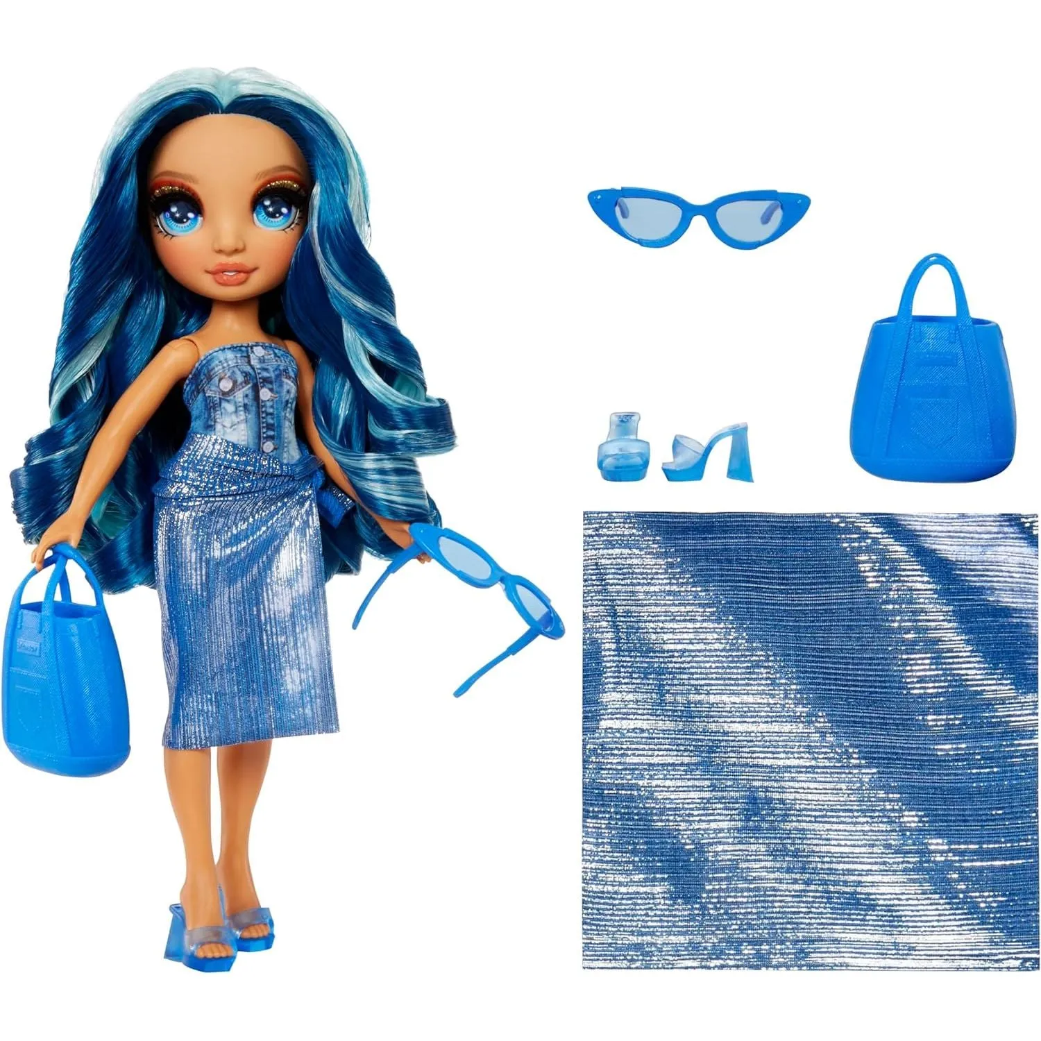 Rainbow High Swim & Style Skyler, Blue 11" Fashion Doll with Shimmery Wrap to Style 10  Ways, Removable Swimsuit, Sandals