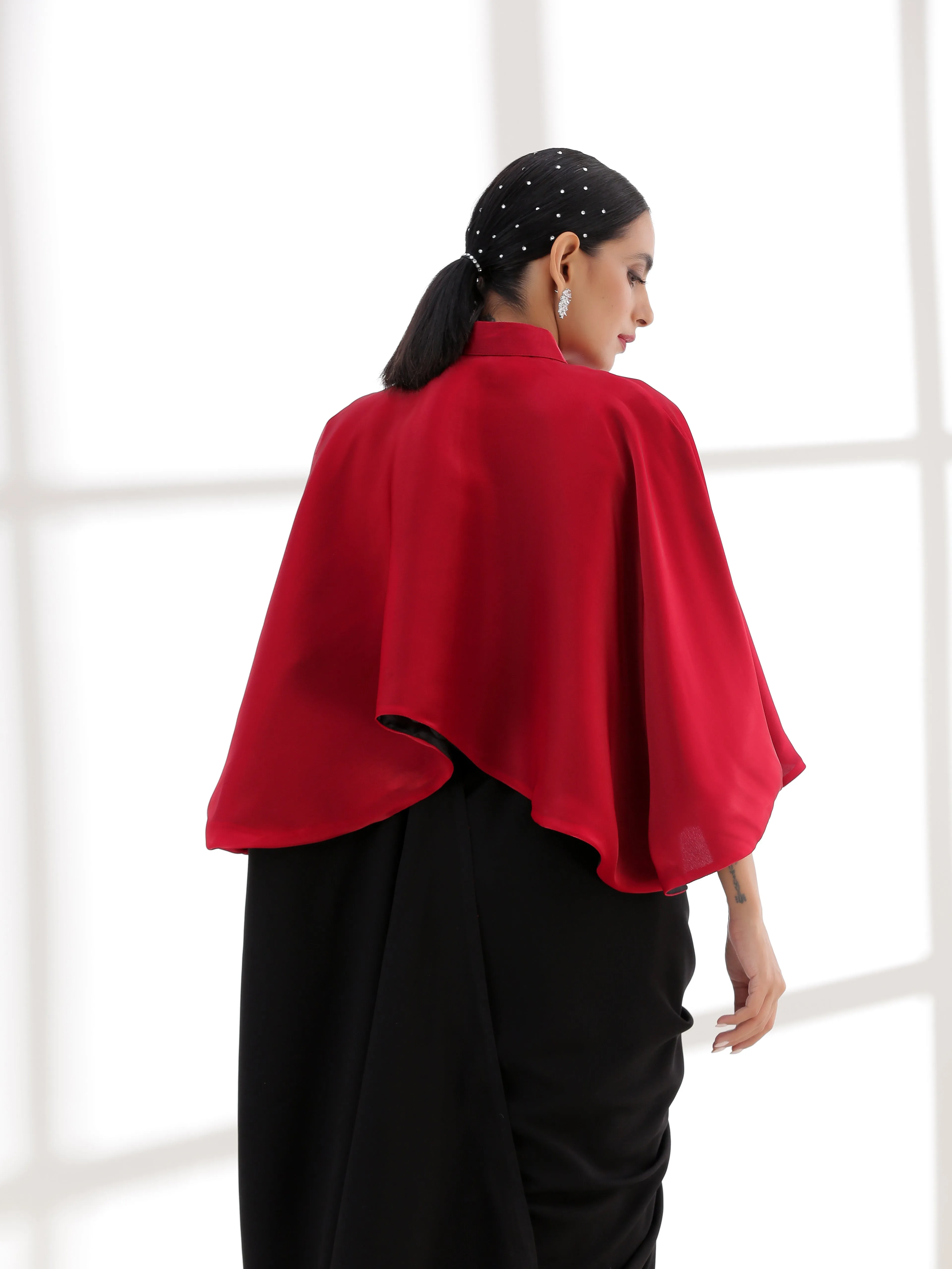 Red & Black Reversible Poncho