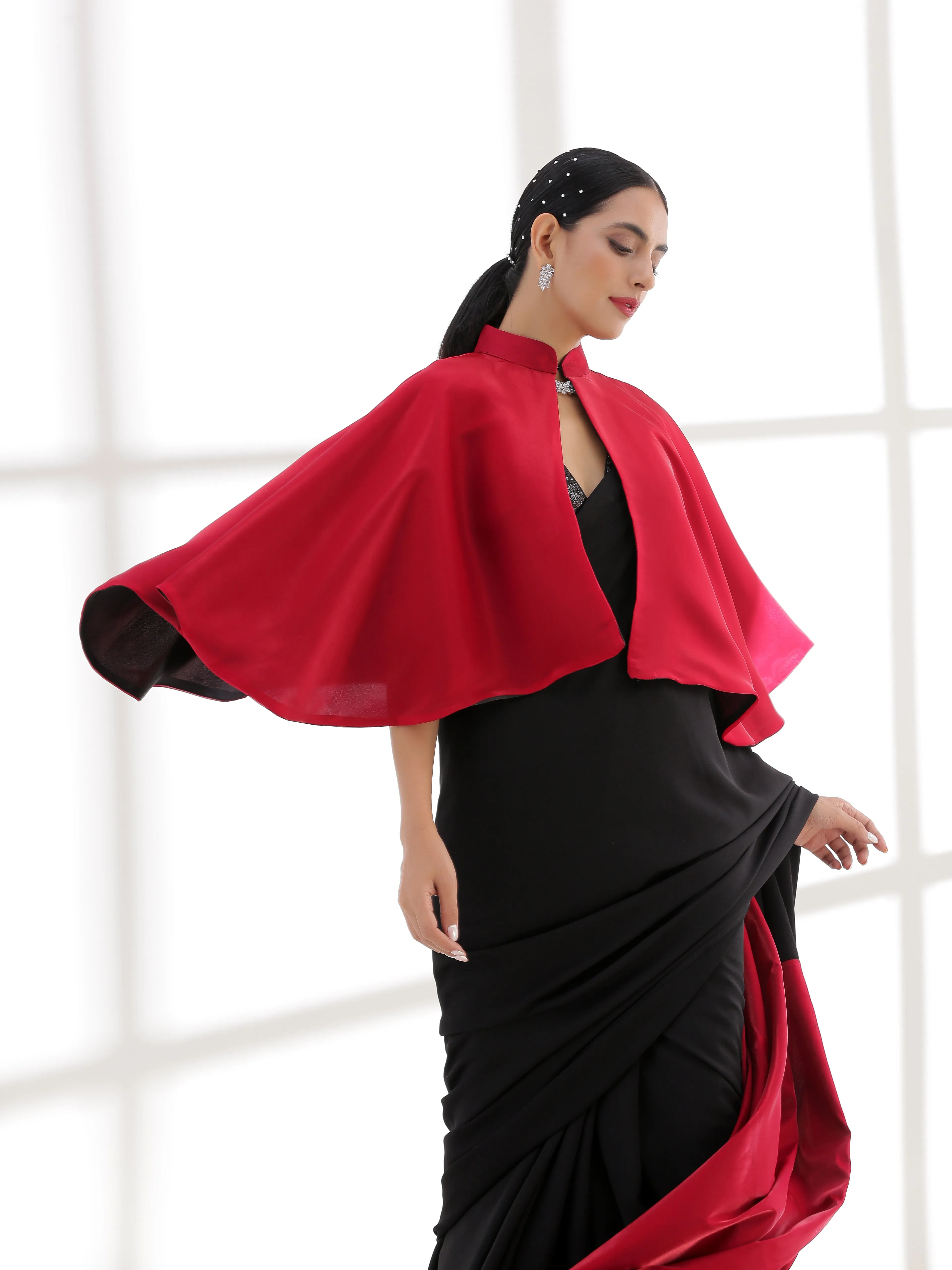 Red & Black Reversible Poncho