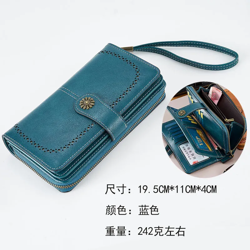 Retro Hot-Selling New Arrival Women's Coin Purse Zipper Button Anti-Magnetic Long Wallet HOTan and NEWn Large Capacity Clutch