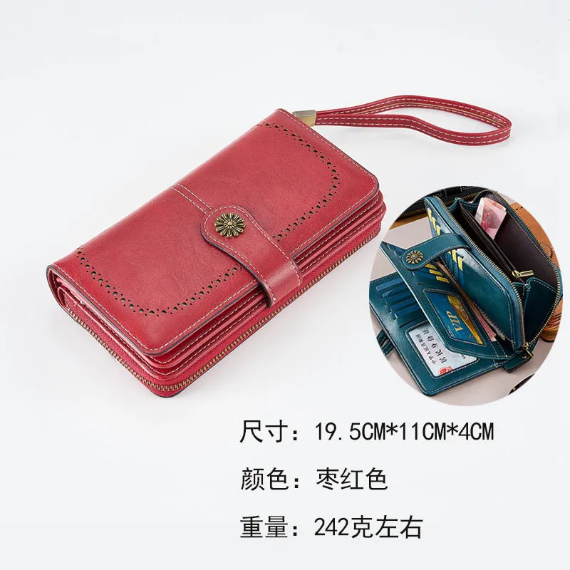 Retro Hot-Selling New Arrival Women's Coin Purse Zipper Button Anti-Magnetic Long Wallet HOTan and NEWn Large Capacity Clutch