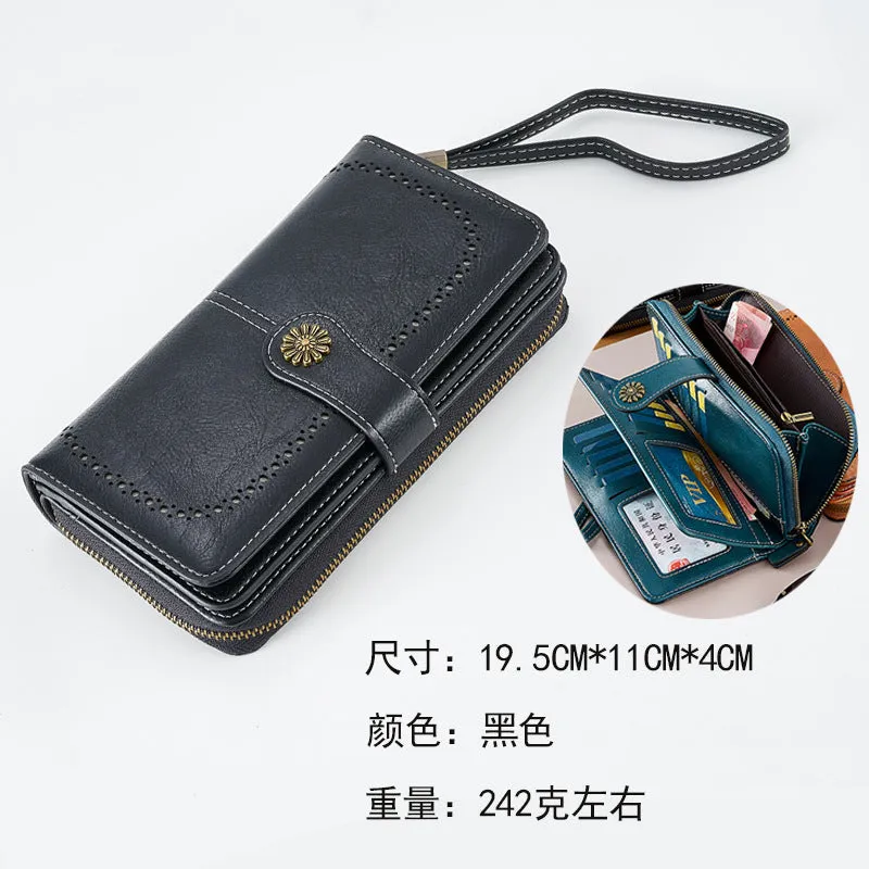 Retro Hot-Selling New Arrival Women's Coin Purse Zipper Button Anti-Magnetic Long Wallet HOTan and NEWn Large Capacity Clutch