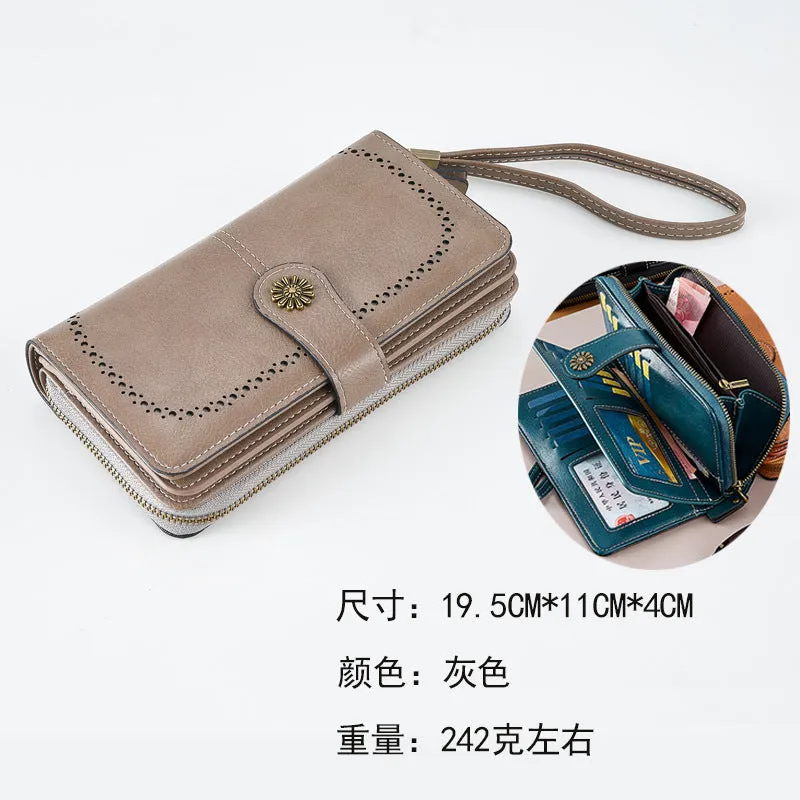 Retro Hot-Selling New Arrival Women's Coin Purse Zipper Button Anti-Magnetic Long Wallet HOTan and NEWn Large Capacity Clutch