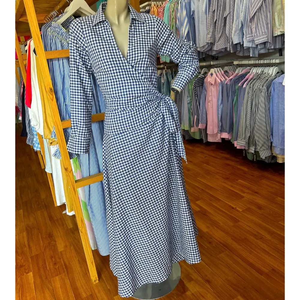 Rhodes Wrap Dress - Navy Gingham