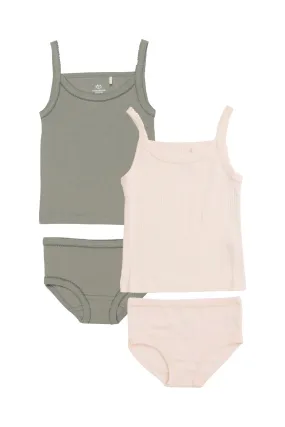 RIB JERSEY 2PACK STRAPTOP AND UNDERPANTS - GREY/ SOFT PINK COMB. CORE