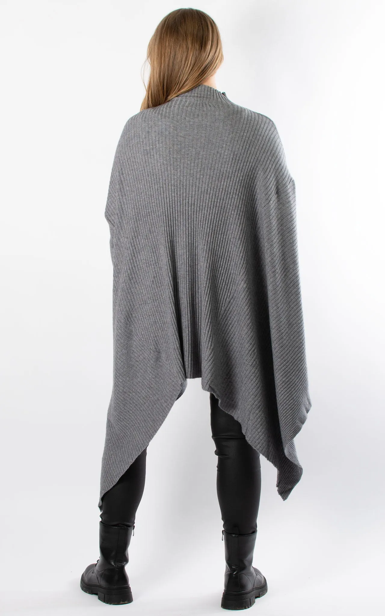 Ribbed Poncho | Grey