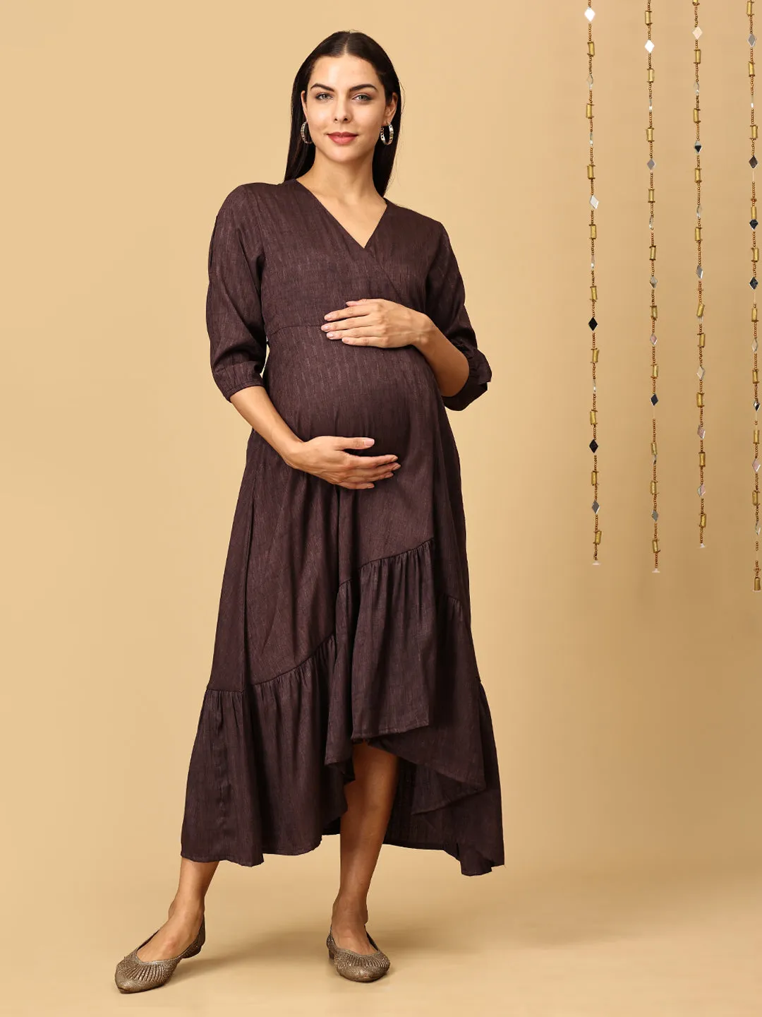 Rich Terracotta Maternity Wrap Dress