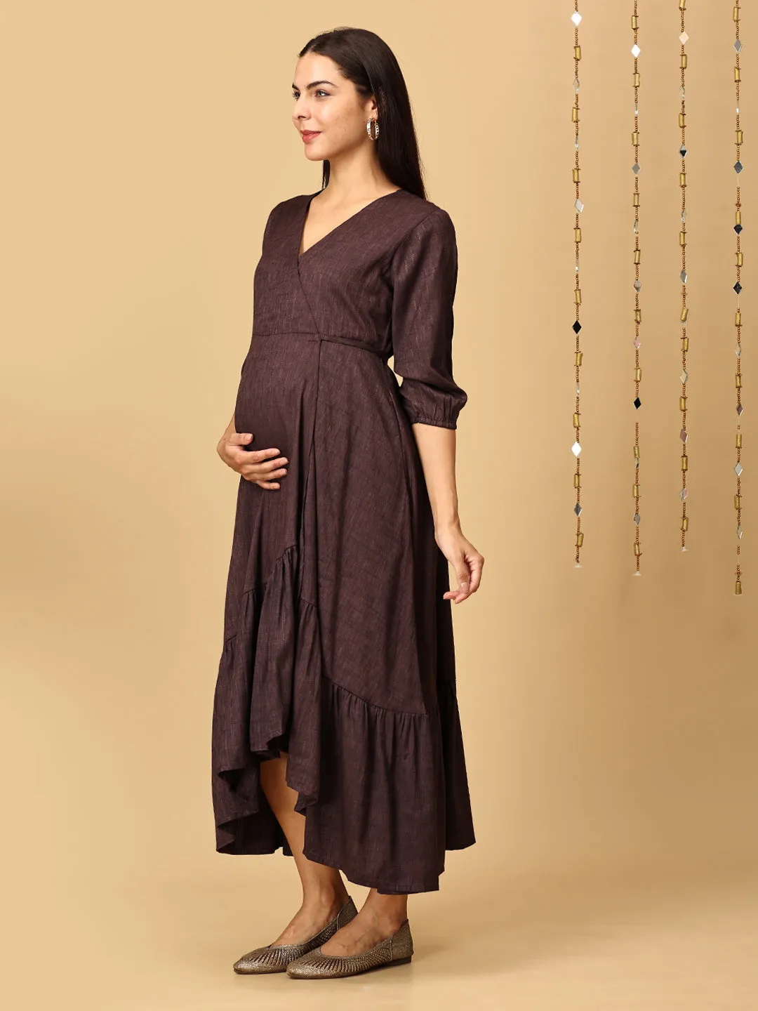 Rich Terracotta Maternity Wrap Dress