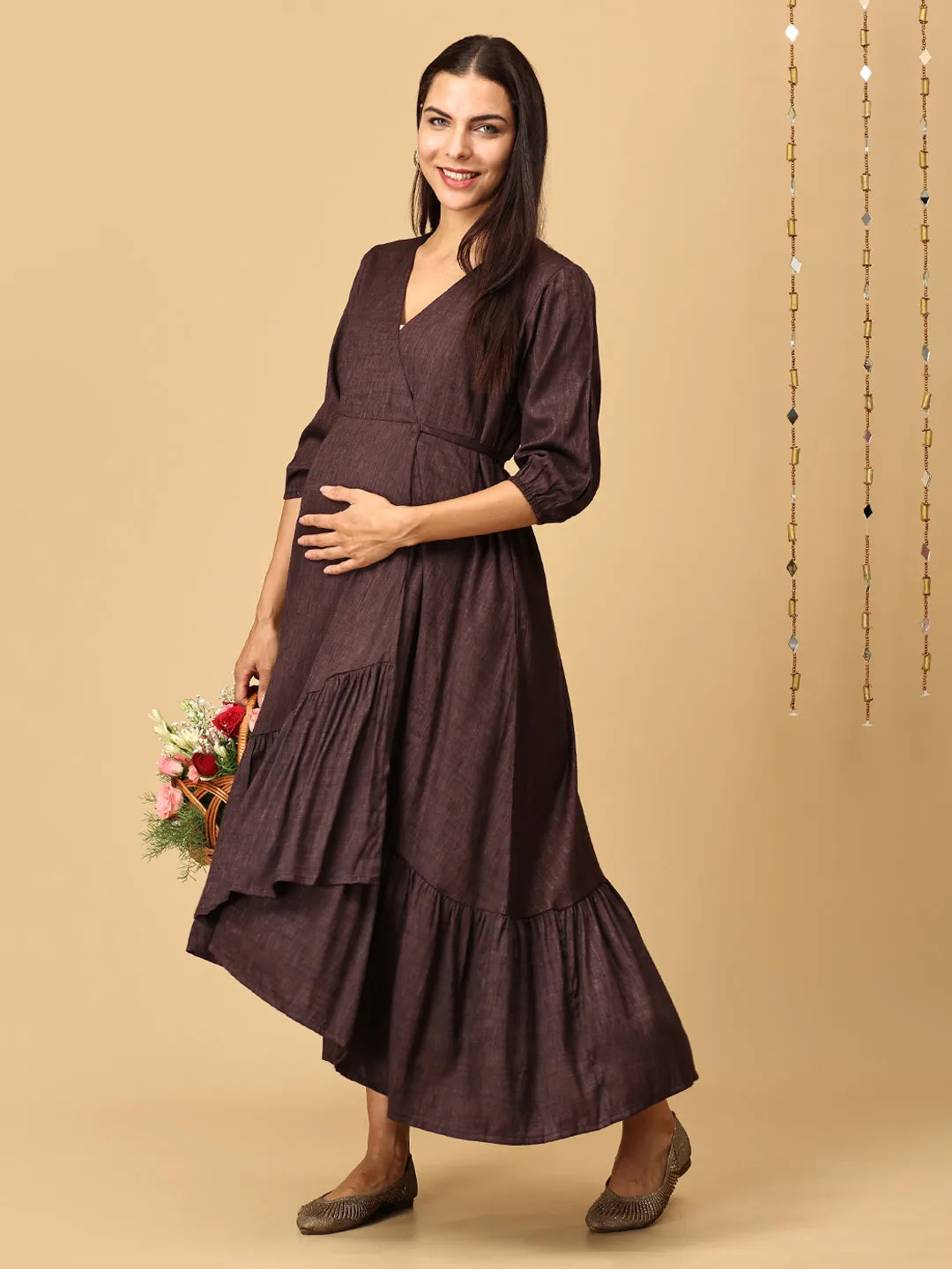 Rich Terracotta Maternity Wrap Dress