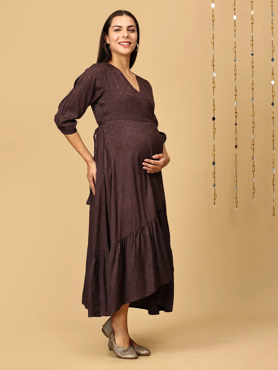 Rich Terracotta Maternity Wrap Dress