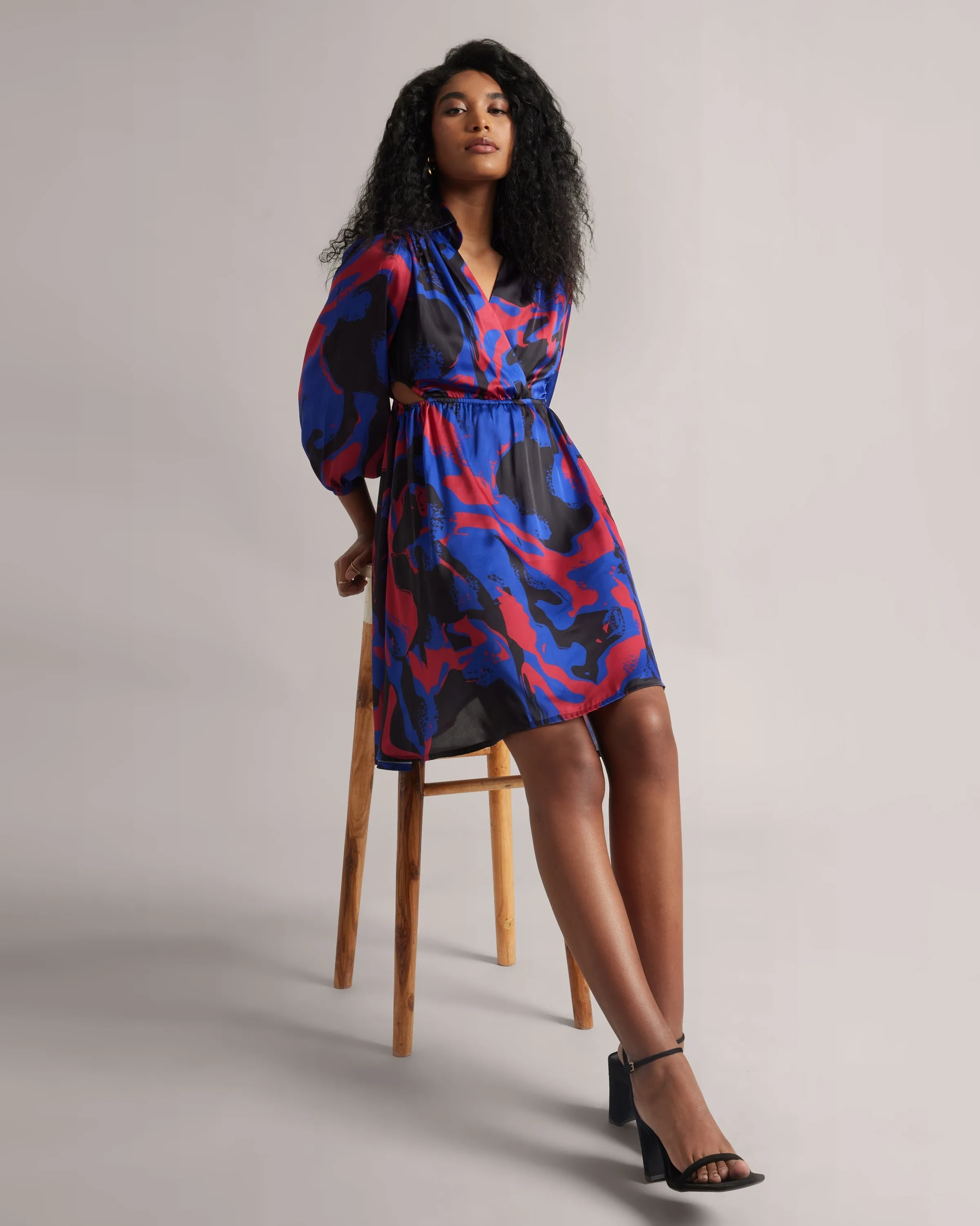 Royal Blue Print Cut-Out Wrap Dress