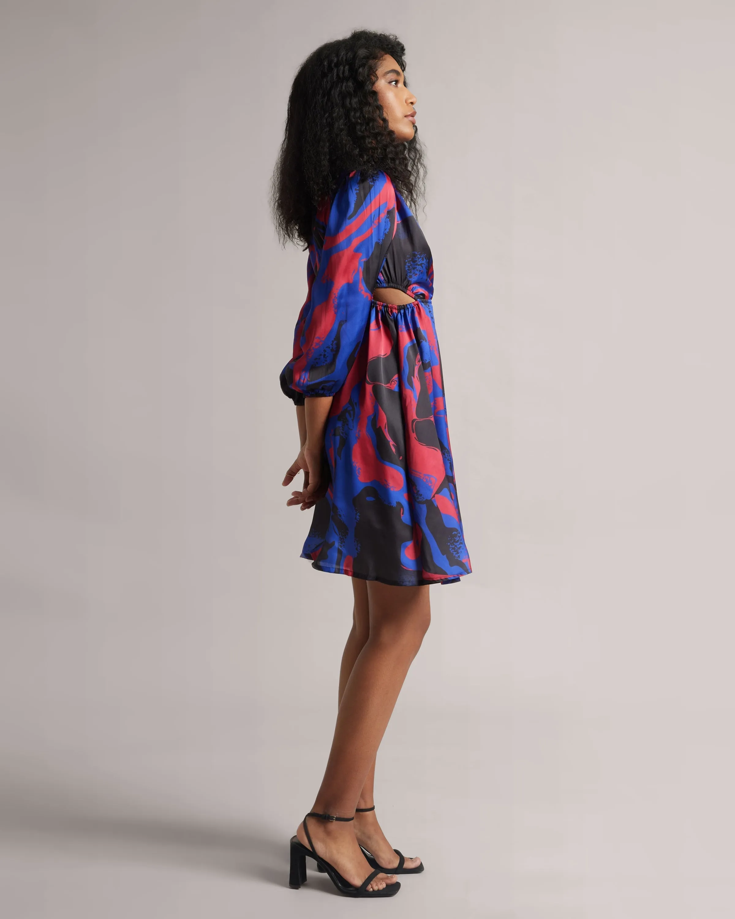 Royal Blue Print Cut-Out Wrap Dress