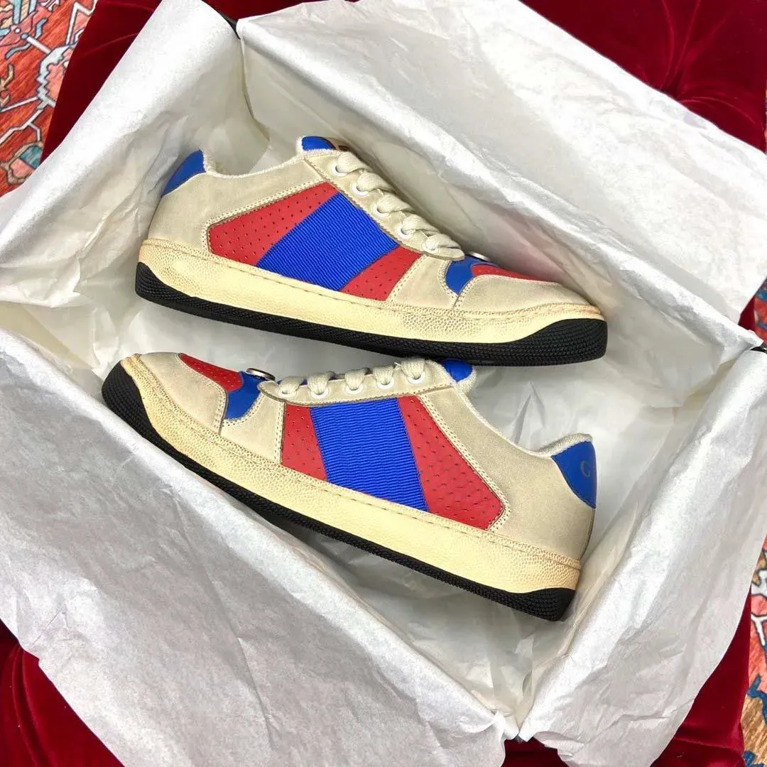 S Casual Women Shoes Screener Canvas Classic Blue Red Striped Rubber Leather Distressed Shoe Low Top Men Woman Outdoor