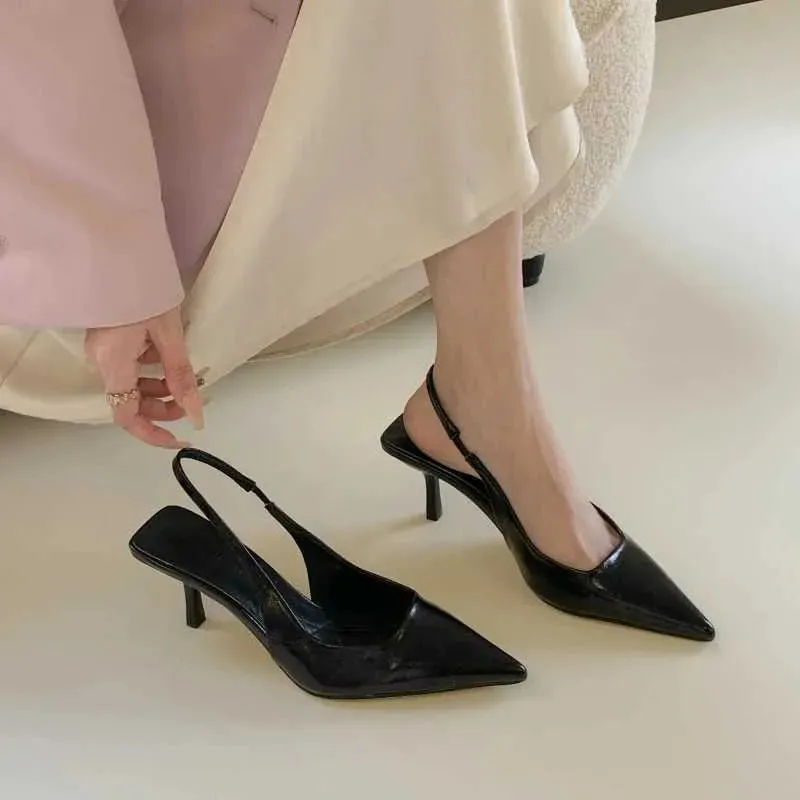 Sandals Elegant Low Heeled Sandals Women Kitten Heels Spring Summer Gold Pumps Pointed Toe Wedding Office Ladies Shoes Slingback LAKESHIL464