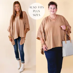 Secret Strength Ruffle Detail Poncho Top in Mocha Brown