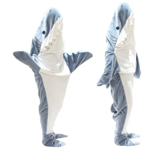 Shark Blanket Adults Flannel Hoodie Sleeping Bag Wearable Loose One Piece Pajamas