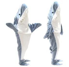 Shark Blanket Adults Flannel Hoodie Sleeping Bag Wearable Loose One Piece Pajamas