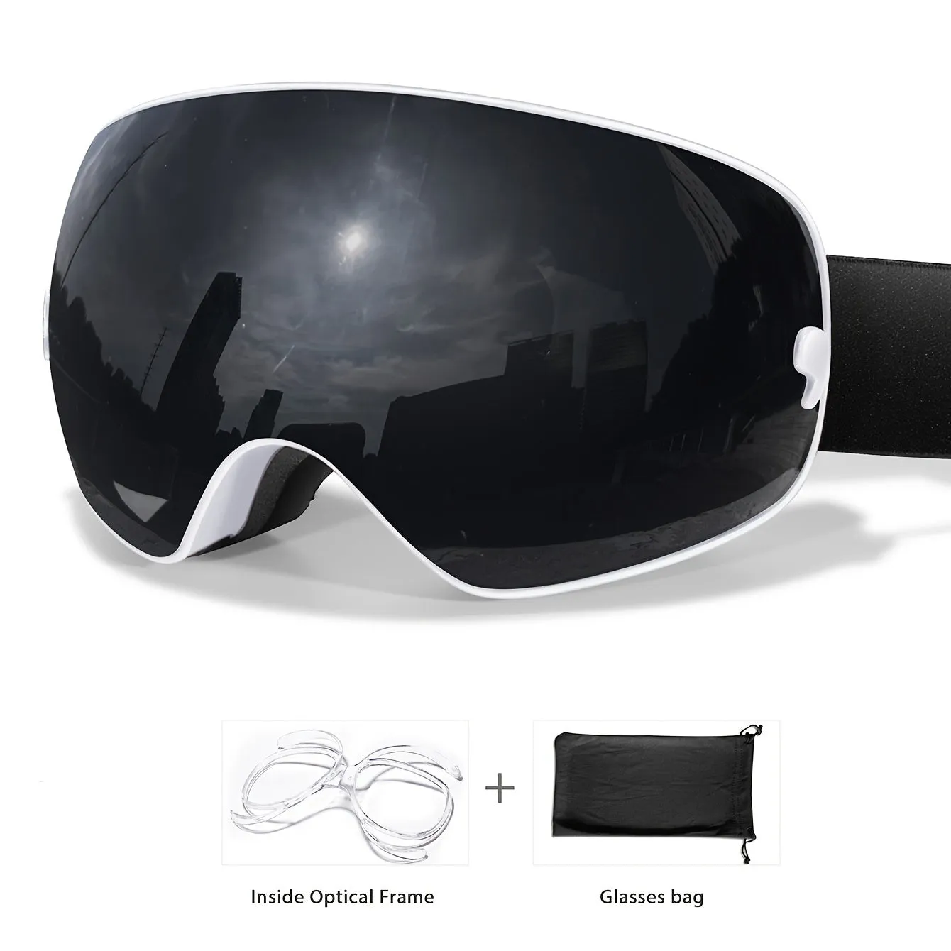 Ski Goggles with Interchangeable Lens - Protection, Anti-Fog, Perfect for Snowboarding & Winter Sports - Includes Bonus Glasses Bag & Myopia Frame