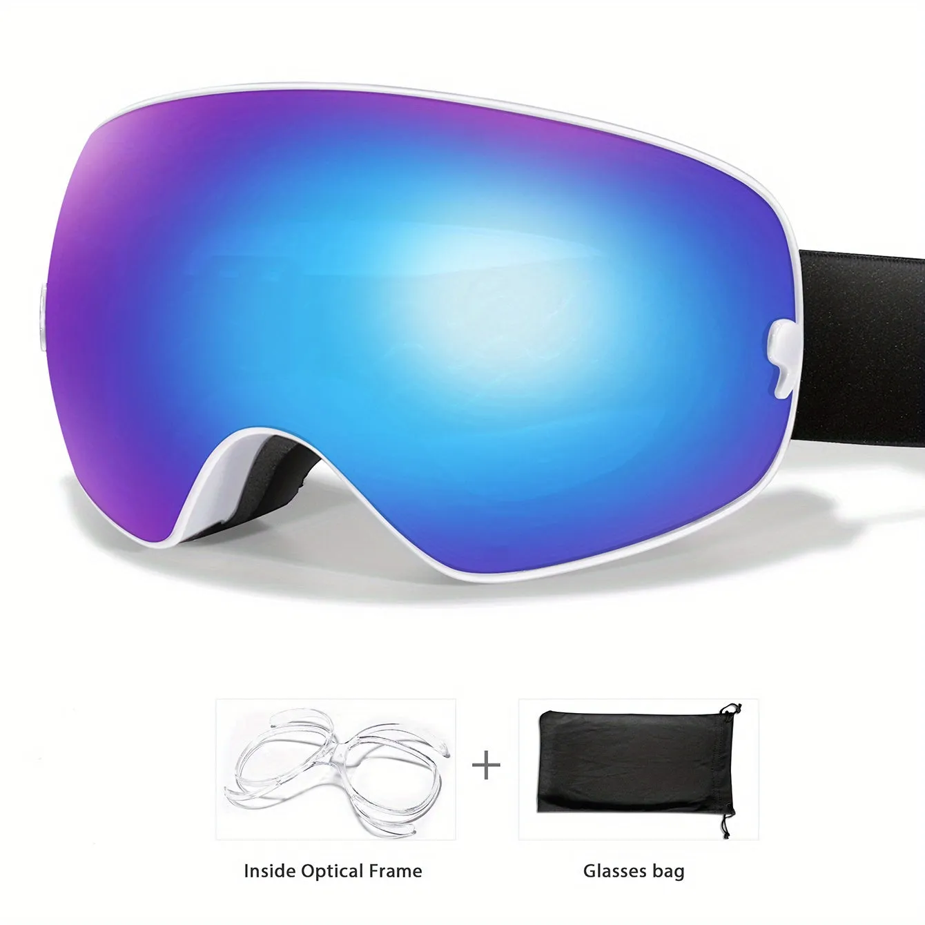 Ski Goggles with Interchangeable Lens - Protection, Anti-Fog, Perfect for Snowboarding & Winter Sports - Includes Bonus Glasses Bag & Myopia Frame