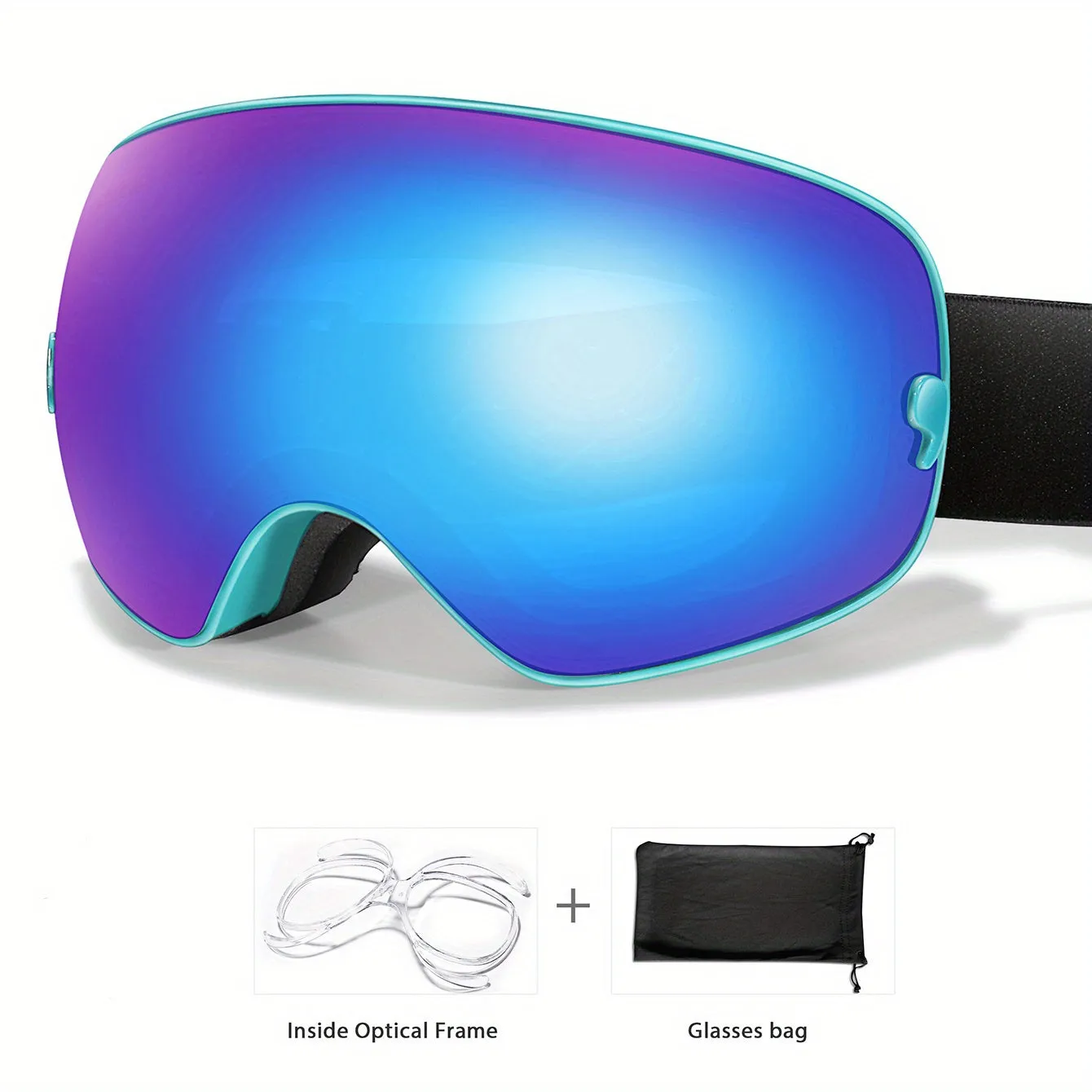 Ski Goggles with Interchangeable Lens - Protection, Anti-Fog, Perfect for Snowboarding & Winter Sports - Includes Bonus Glasses Bag & Myopia Frame