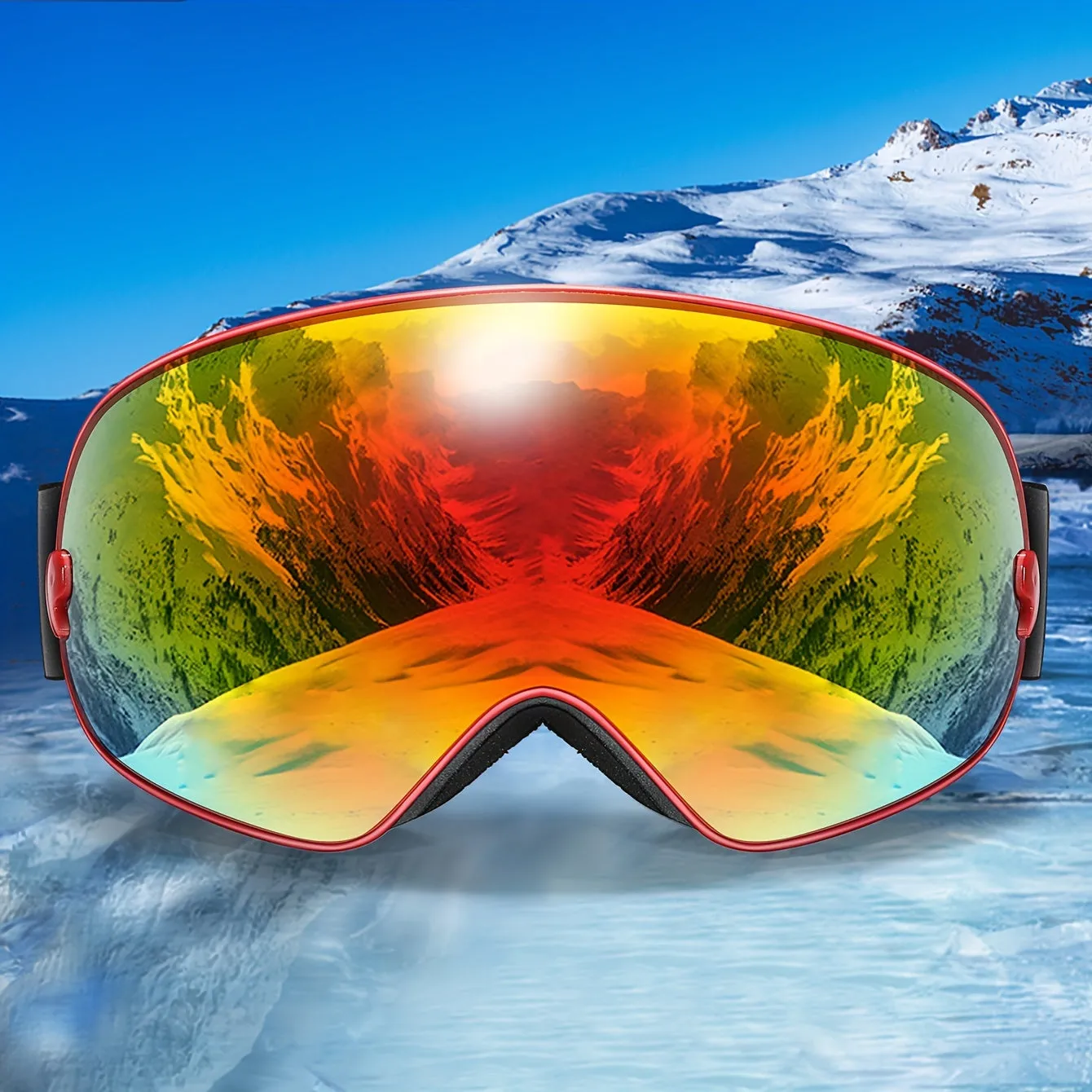 Ski Goggles with Interchangeable Lens - Protection, Anti-Fog, Perfect for Snowboarding & Winter Sports - Includes Bonus Glasses Bag & Myopia Frame