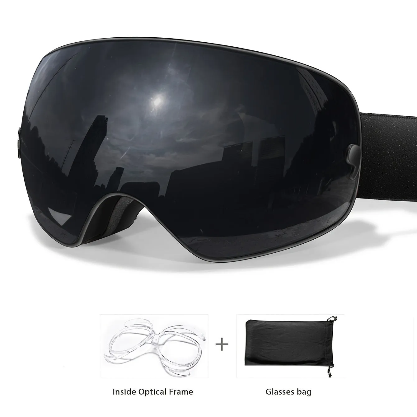 Ski Goggles with Interchangeable Lens - Protection, Anti-Fog, Perfect for Snowboarding & Winter Sports - Includes Bonus Glasses Bag & Myopia Frame