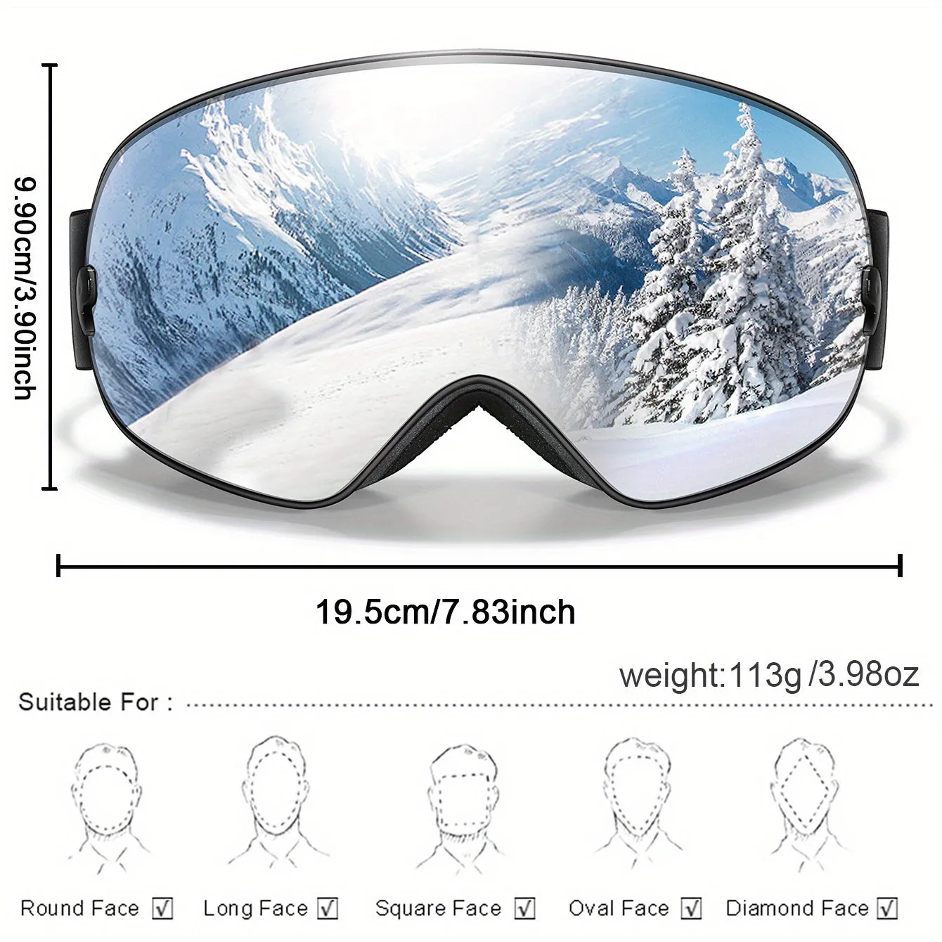 Ski Goggles with Interchangeable Lens - Protection, Anti-Fog, Perfect for Snowboarding & Winter Sports - Includes Bonus Glasses Bag & Myopia Frame