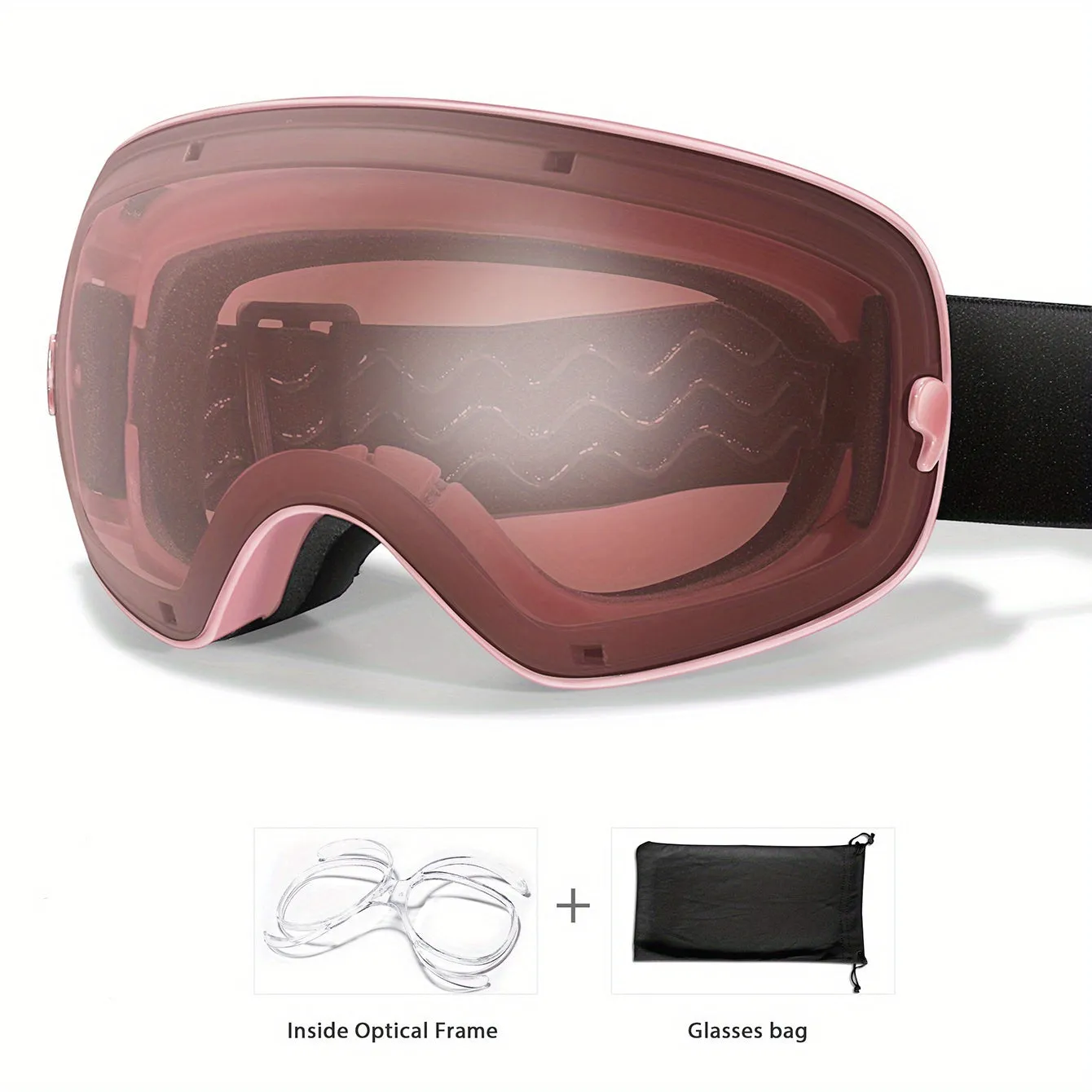 Ski Goggles with Interchangeable Lens - Protection, Anti-Fog, Perfect for Snowboarding & Winter Sports - Includes Bonus Glasses Bag & Myopia Frame