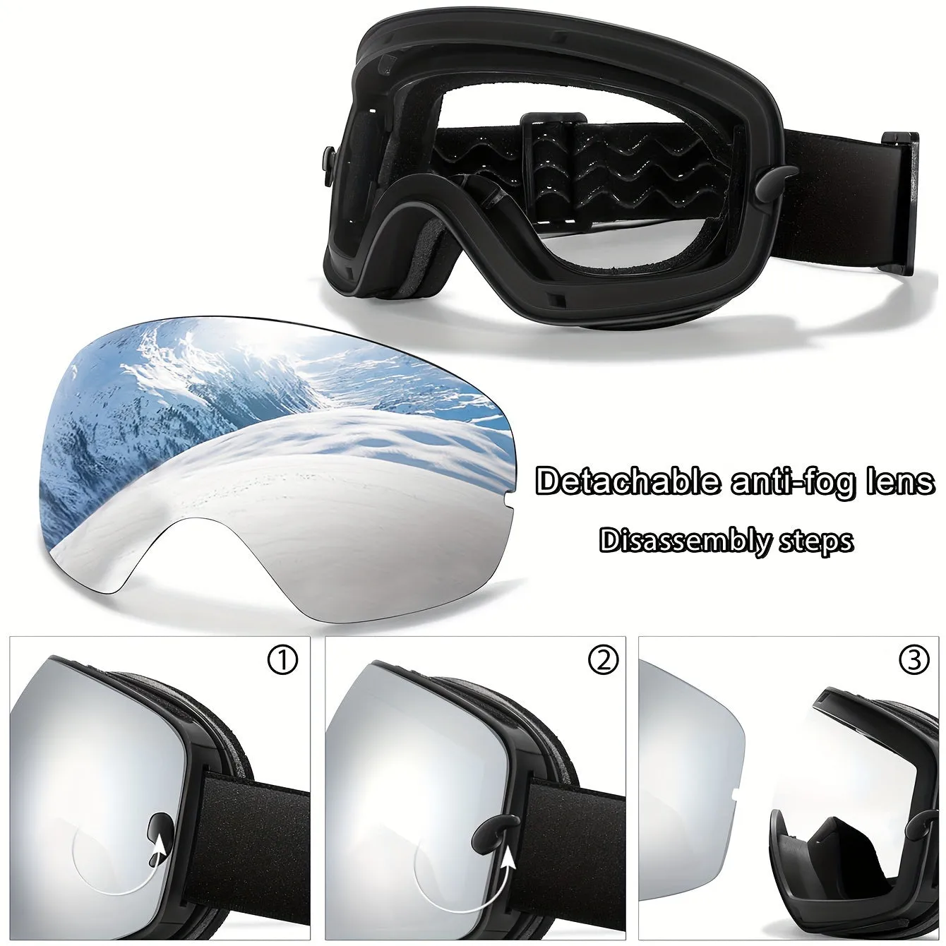 Ski Goggles with Interchangeable Lens - Protection, Anti-Fog, Perfect for Snowboarding & Winter Sports - Includes Bonus Glasses Bag & Myopia Frame