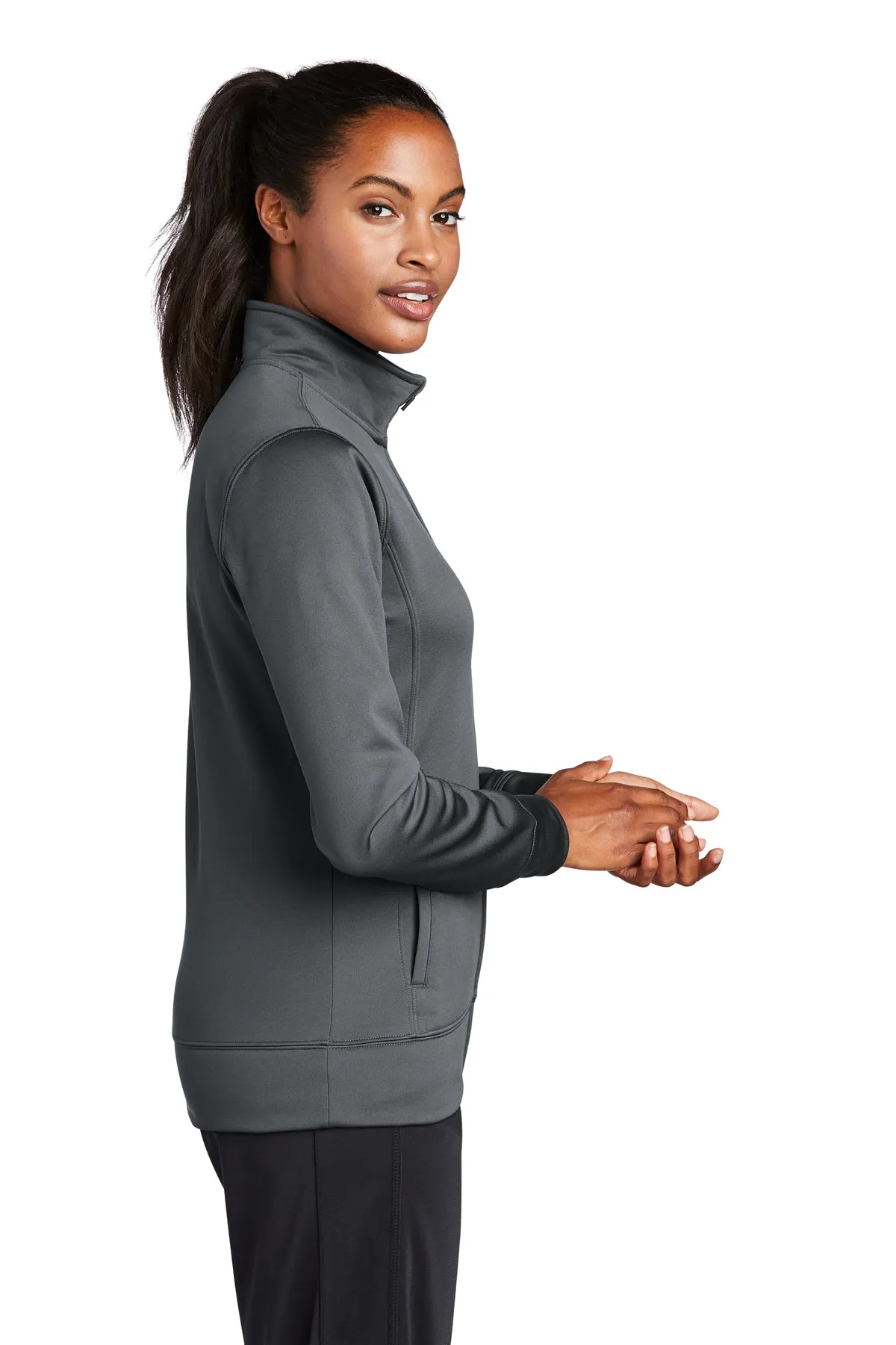 Sport-Tek Ladies Sport-Wick Fleece Branded Full-Zip Jackets, Dark Smoke Grey