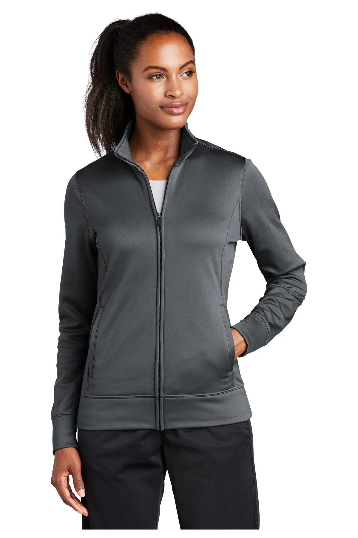 Sport-Tek Ladies Sport-Wick Fleece Branded Full-Zip Jackets, Dark Smoke Grey