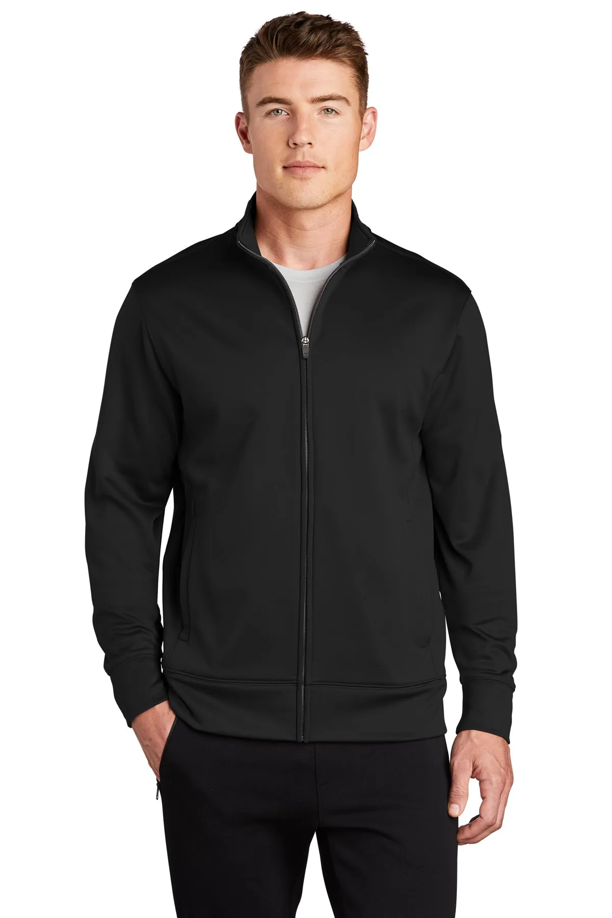 Sport-Tek Sport-Wick Fleece Branded Full-Zip Jackets, Black