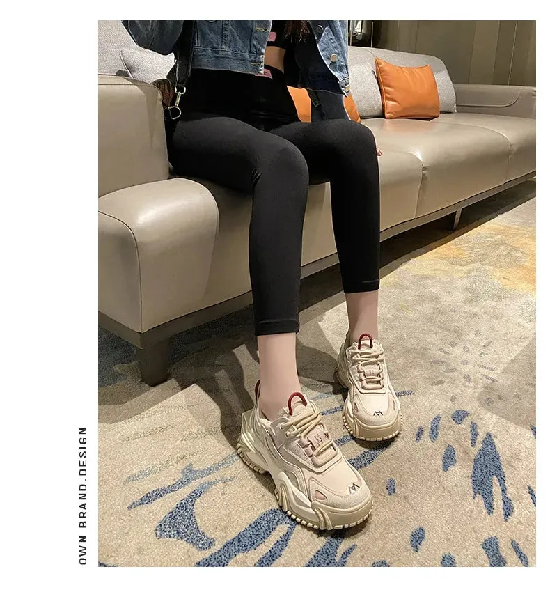 Spring New  Thick Sole Transparent Mesh Single Retro Casual Women's Plush Sports Shoes