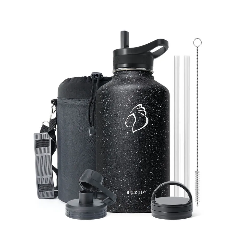 Stainless Steel Water Bottle with 3 Lid | Starry Black | 64oz