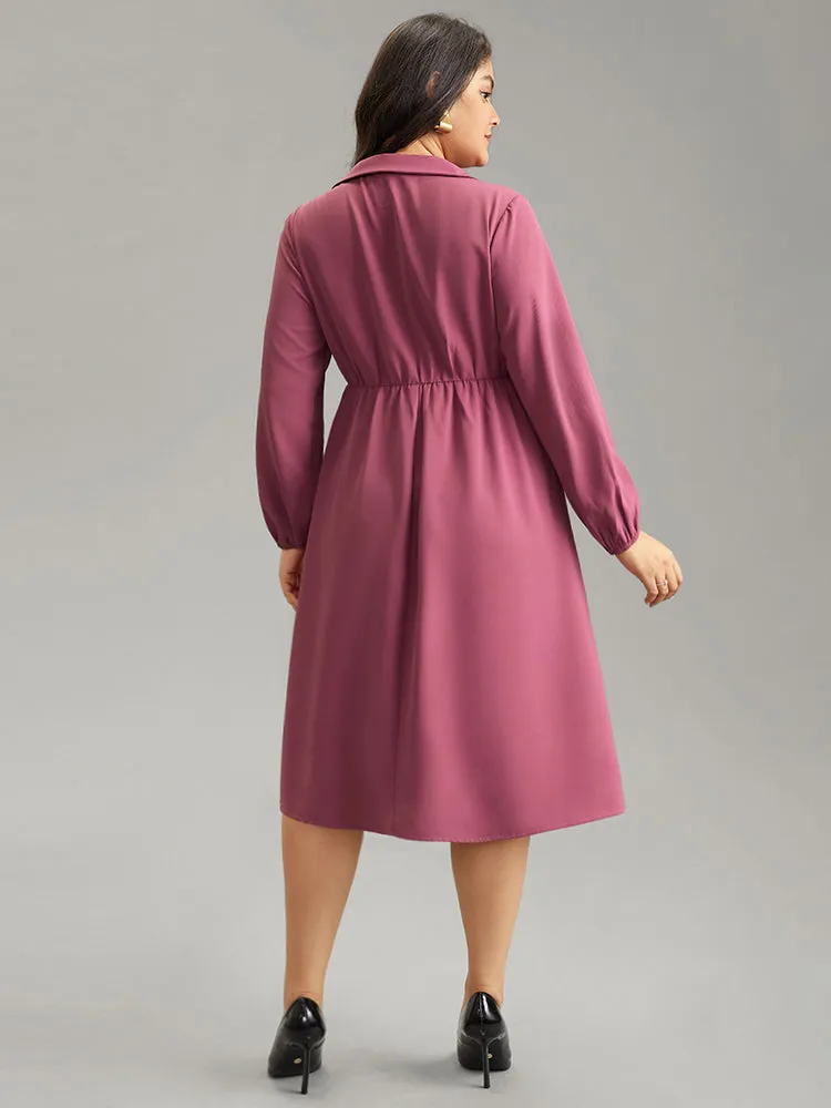 Static-Free Solid Button Detail Split Hem Dress