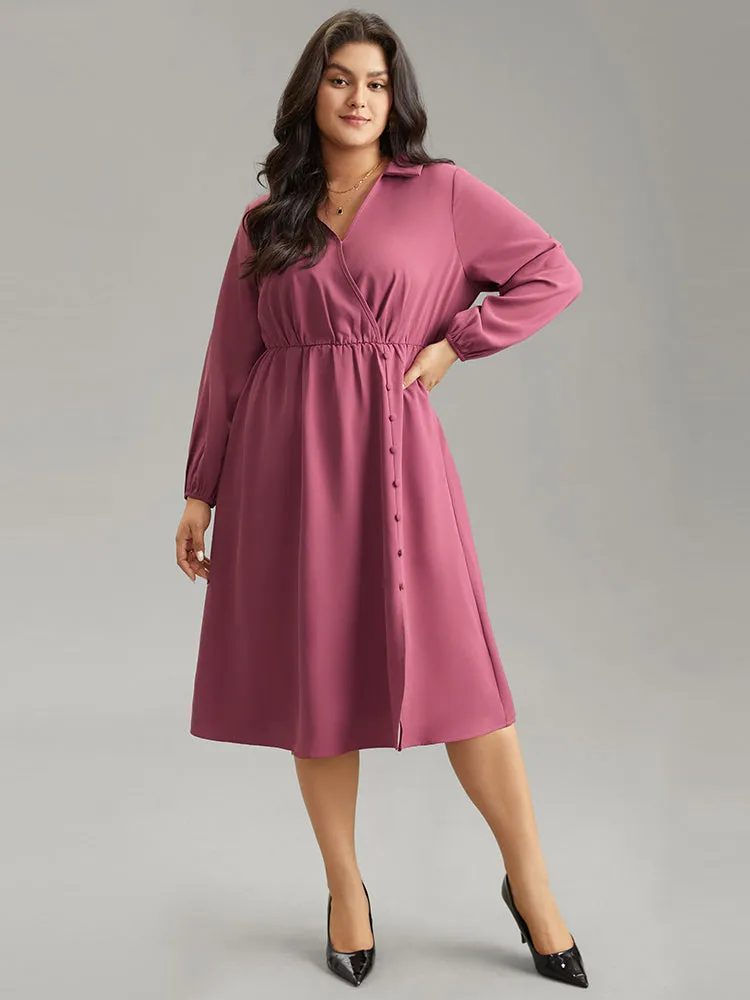 Static-Free Solid Button Detail Split Hem Dress