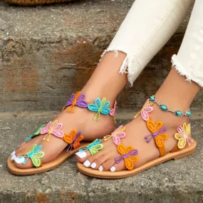 Summer New Flat Colorful Butterfly Decorated Beach Sandals Outdoor Women's Shoes for Women