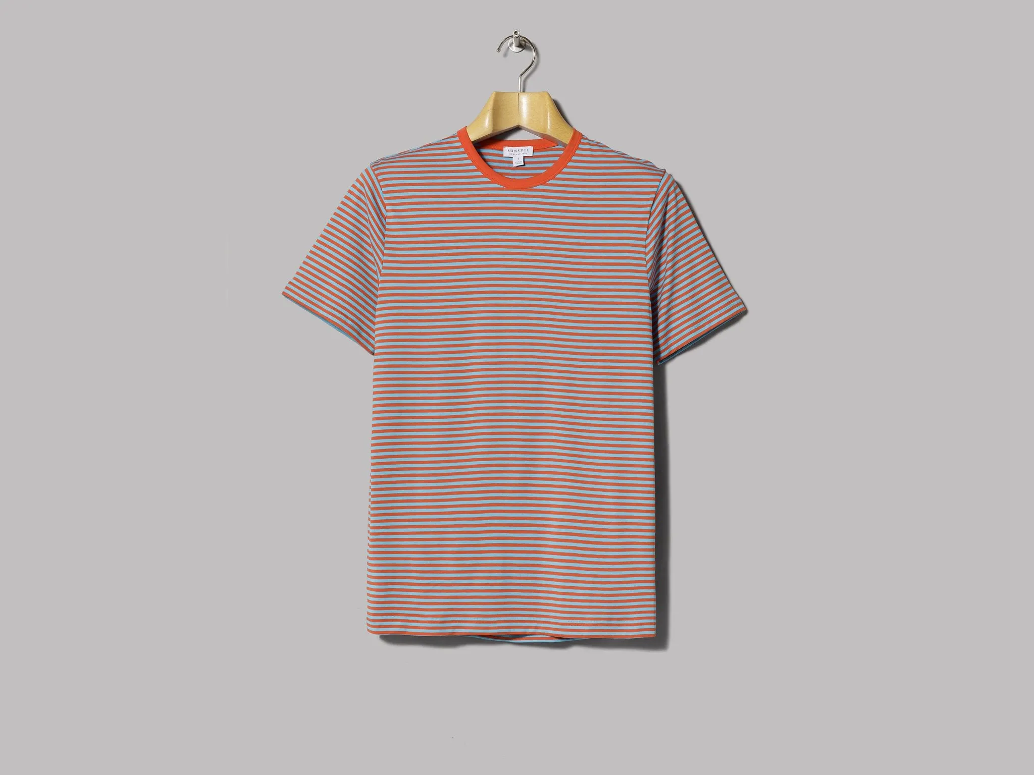 Sunspel Crew Neck T-Shirt (Booth Red / Booth Cyan English Stripe)