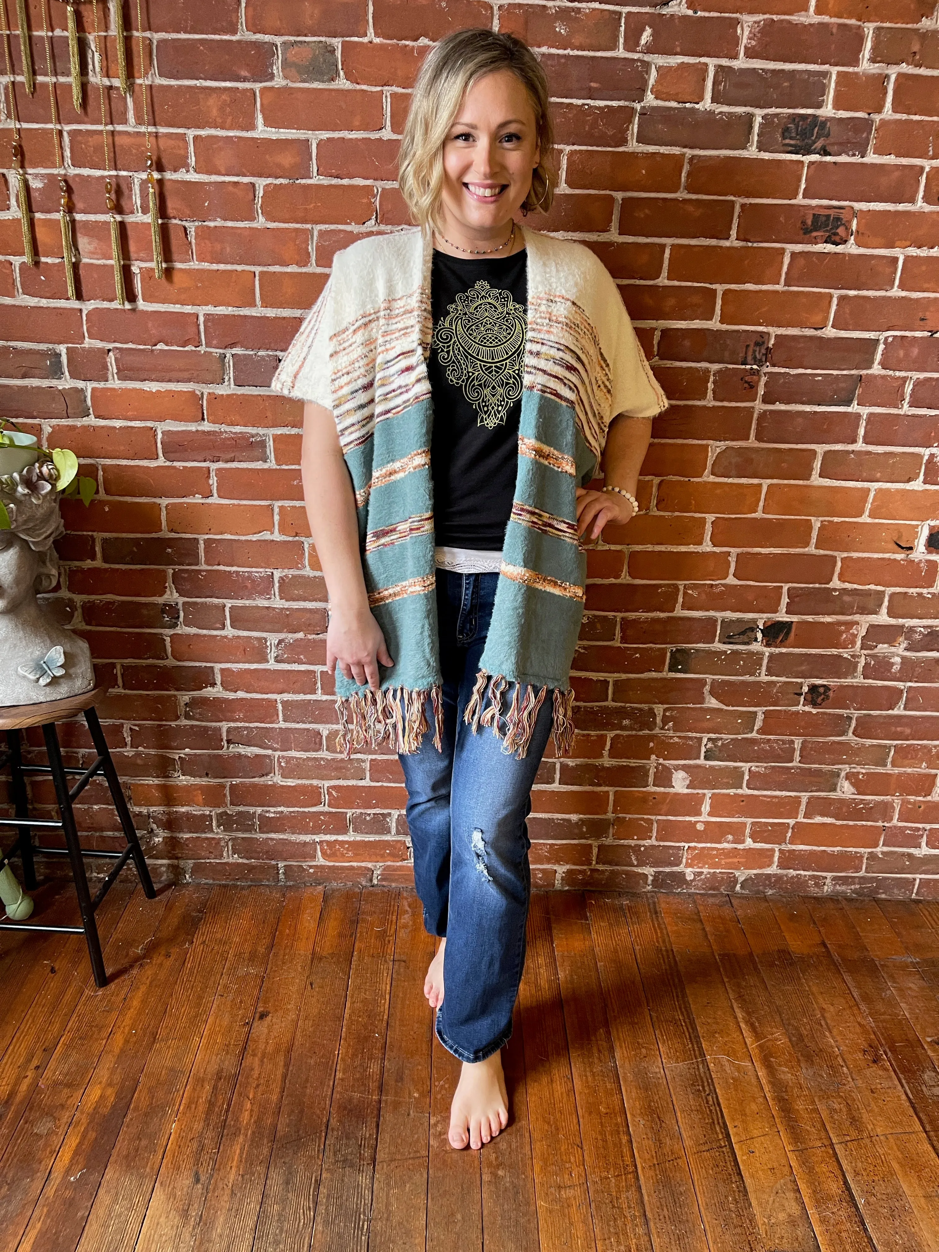 Turquoise Dreams Fringe Sweater