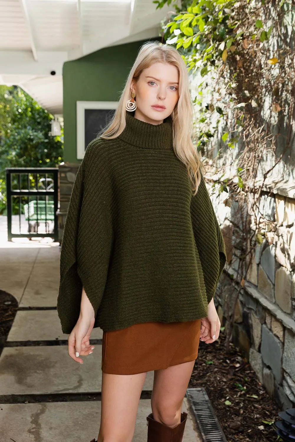 Turtleneck Knit Poncho