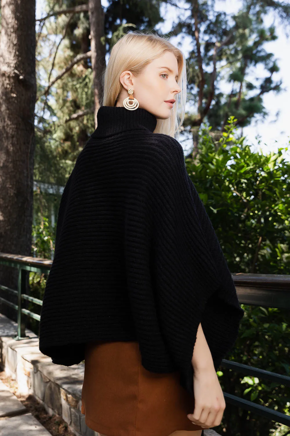 Turtleneck Knit Poncho