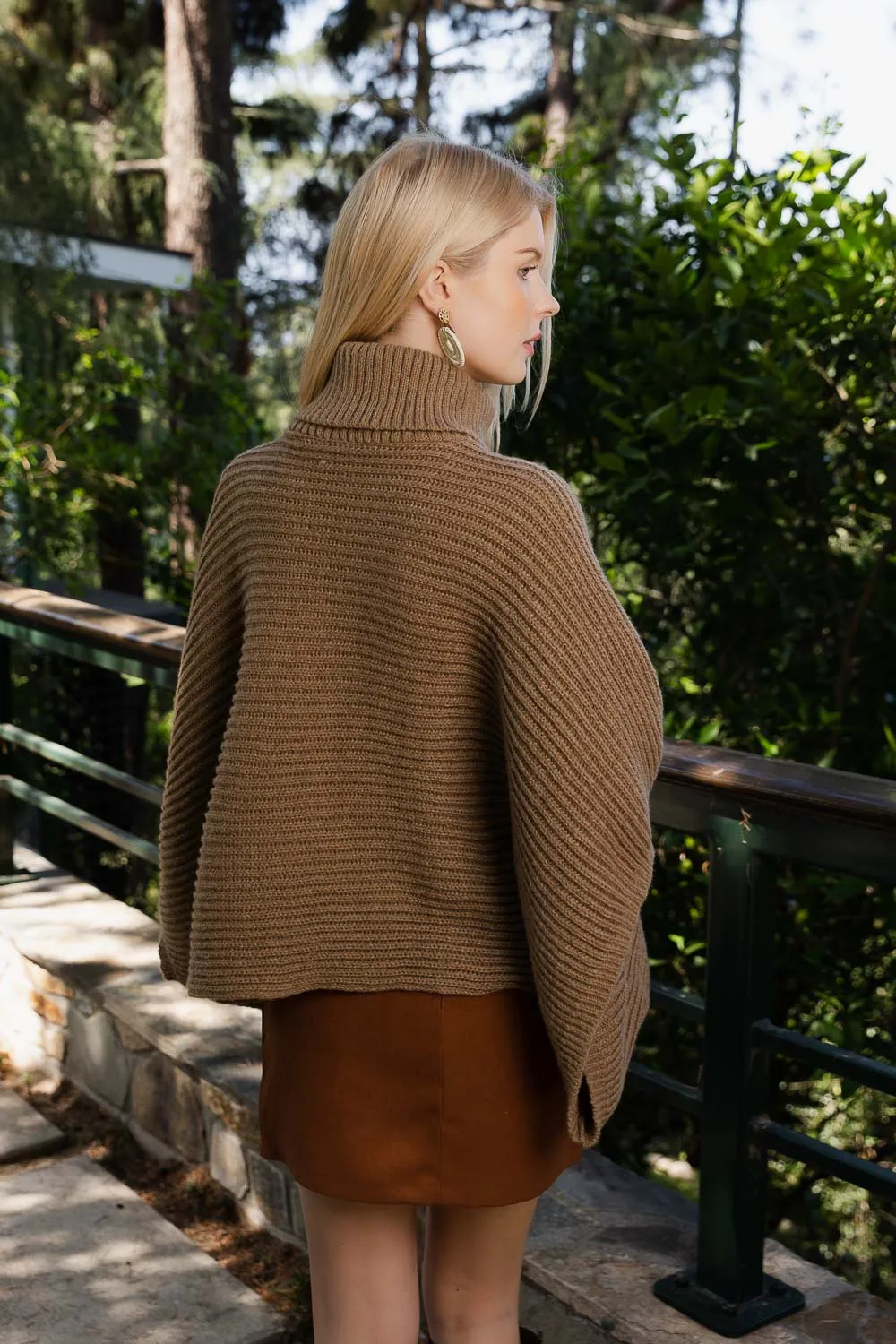 Turtleneck Knit Poncho