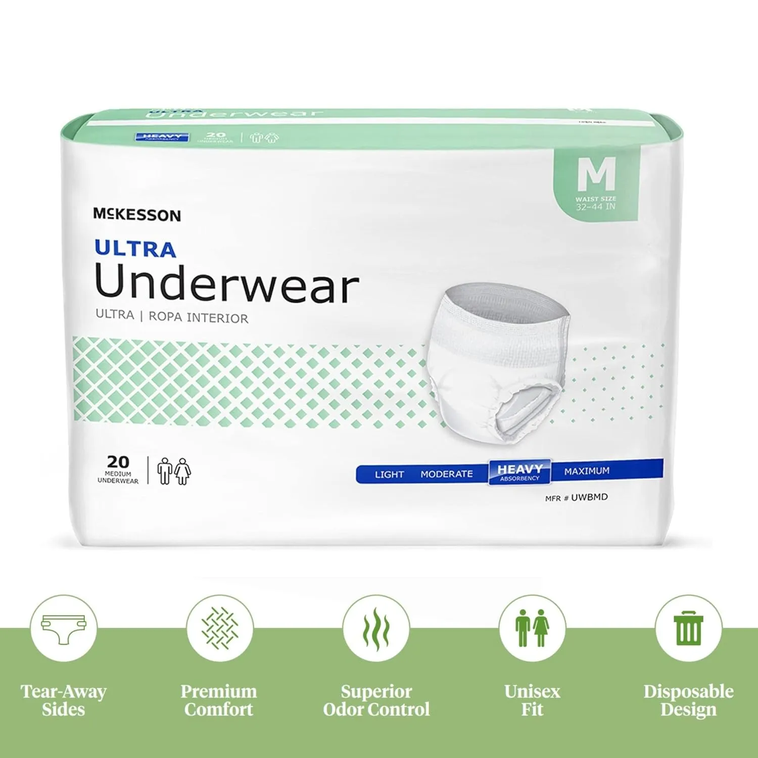 Unisex Adult Absorbent Underwear McKesson Ultra Pull On with Tear Away Seams Disposable Heavy Absorbency