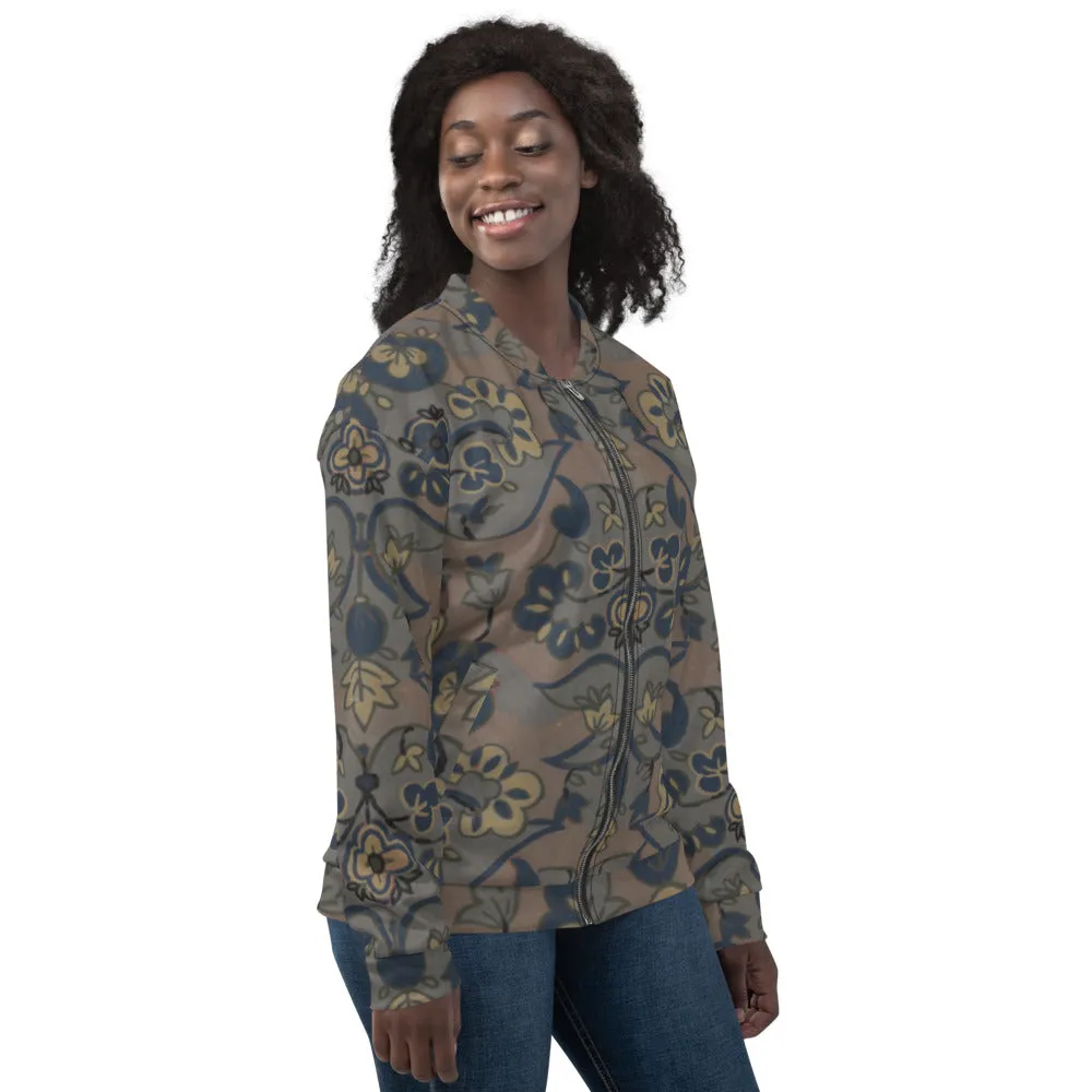 Unisex Bomber Jacket - Not Quite Paisley On Light Brown - Women