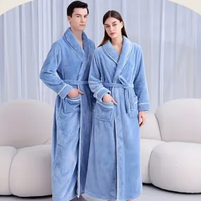 Unisex Extra Long Thick Plush Fleece Bathrobe, Super Soft Breathable Warm Flannel Spa Robe with Shawl Collar, Couples Matching Winter Home Wear, Non-Shedding Anti-Static, Machine Washable - Space Theme