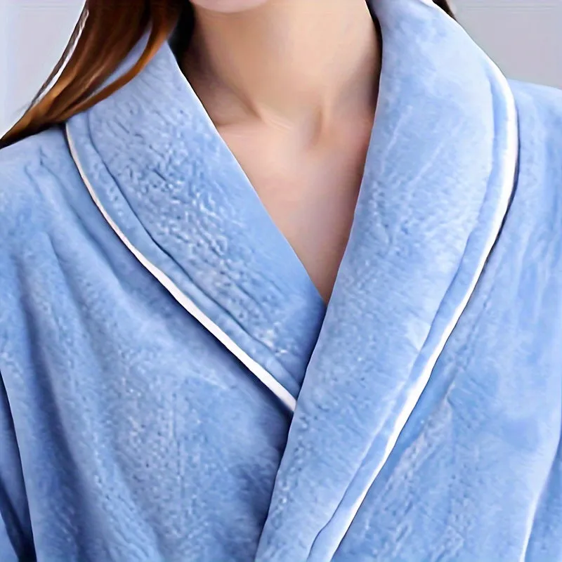 Unisex Extra Long Thick Plush Fleece Bathrobe, Super Soft Breathable Warm Flannel Spa Robe with Shawl Collar, Couples Matching Winter Home Wear, Non-Shedding Anti-Static, Machine Washable - Space Theme