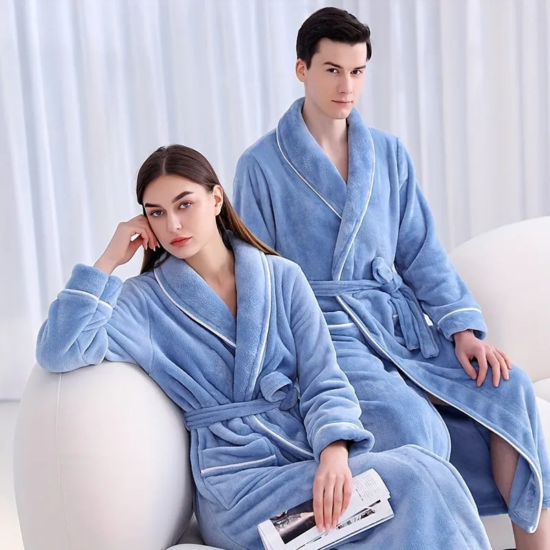 Unisex Extra Long Thick Plush Fleece Bathrobe, Super Soft Breathable Warm Flannel Spa Robe with Shawl Collar, Couples Matching Winter Home Wear, Non-Shedding Anti-Static, Machine Washable - Space Theme